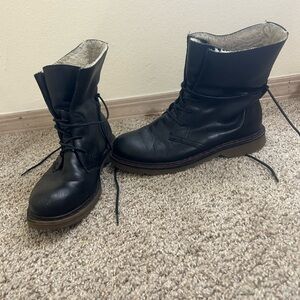 Avellini Combat Shearling Lined Soft Leather Sz 9 Boot Women's 40 Black Lace Tie